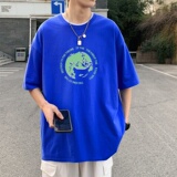T3463圆领英文球形印花T恤正男港风T恤落肩款宽松T恤克莱因蓝T，男装T恤，星座510A-1