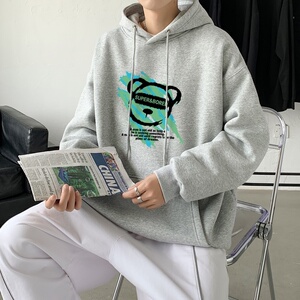 L2826P48港风模特ins男士学生宽松运动连帽卫衣秋冬加绒情侣外套图片