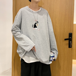 C2882P30男长袖t恤秋季打底衫长袖纯棉秋季港风印花宽松潮流上衣图片