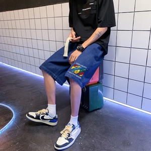DN3911浴室景 牛仔短裤男宽松休闲韩版日系港风潮牌工装短裤男图片