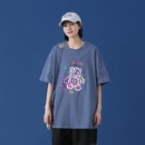 T1732P25中性潮牌印花短袖T恤宽松T恤男白色涂鸦熊印花青春休闲，男装T恤，星座510A-1