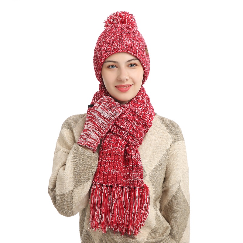 W0980秋冬季新款针织毛线欧美彩色帽子加厚围巾触屏手套三件套，围巾，星座614-1