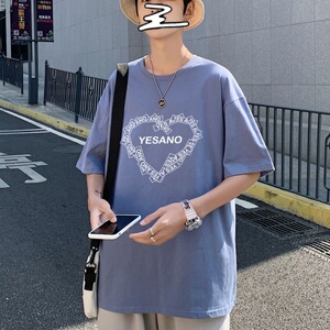 T3326男港风T恤 仓库一件起正常配送中落肩款宽松T恤克莱因蓝T图片
