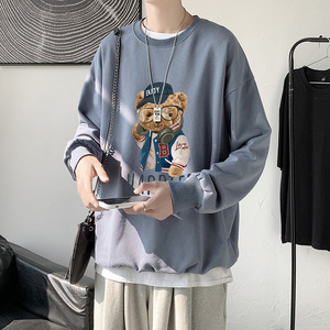 Y1538P35！港风个性男春季港风长袖t恤大码潮牌印花卫衣男图片