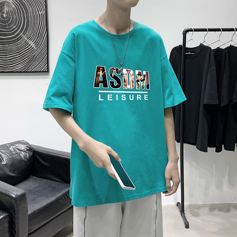 T1543P25港风英伦印花圆领T恤男加大加肥港风模特男士宽松T恤,男装T恤,星座510A-1