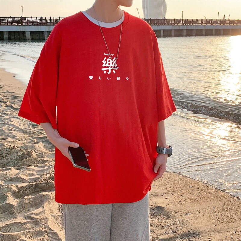 T3301P25男士港风T恤落肩款宽松T恤潮流印花男T中性风印花T恤男士,男装T恤,星座510A-1