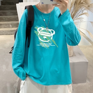 C2828P30男长袖t恤秋季打底衫长袖纯棉秋季港风印花宽松潮流上衣图片