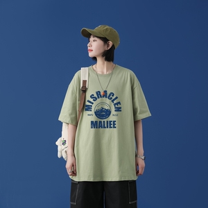 T1758P25 中性100%棉2022新款短袖T恤男简约字母印花青春休闲T恤图片