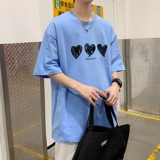 T3580已爆男港风T恤落肩款宽松T恤克莱因蓝T圆领卡通印花T恤，男装T恤，星座510A-1