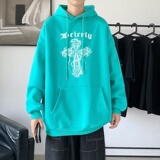 LD5674P38春秋季潮ins宽松痞帅高街重磅潮牌美式复古十字架卫衣男，男装卫衣，星座510A-1
