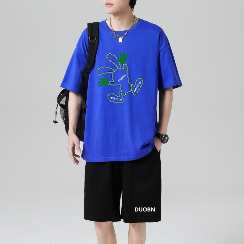 TZ3510轻奢时尚感男士短袖t恤男夏季薄款潮牌短裤休闲运动套装,男装休闲套装,星座510A-1