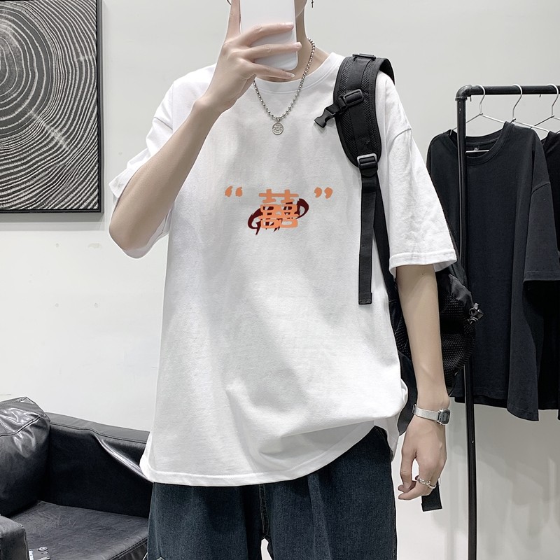 T1705P25 港风 100%棉 2022新款短袖T恤男印花青春休闲图片