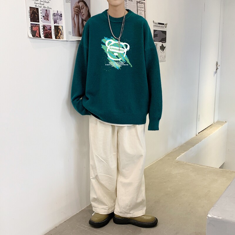 MD2825P55印花毛衣男秋季潮牌ins宽松慵懒高领针织衫潮流圆领线衣,男装针织衫/毛衣,星座510A-1