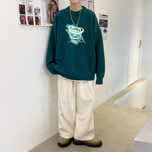 MD2825P55印花毛衣男秋季潮牌ins宽松慵懒高领针织衫潮流圆领线衣图片
