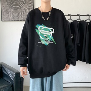 Y2827P38中性模特21秋冬男圆领韩版嘻哈运动外套ins港风休闲卫衣图片