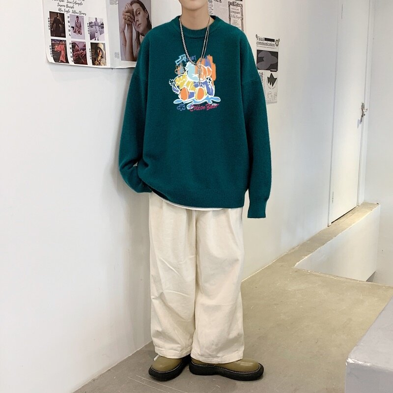 MD2704P55印花毛衣男秋季潮牌ins宽松慵懒高领针织衫潮流圆领线衣,男装针织衫/毛衣,星座510A-1