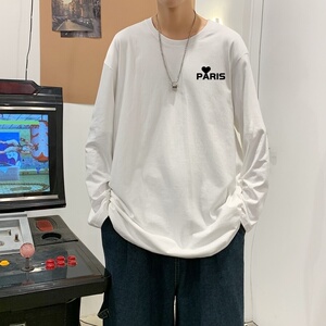 C2823P30潮牌圆领长袖t恤男纯棉潮情侣打底2022新韩版港风T恤图片