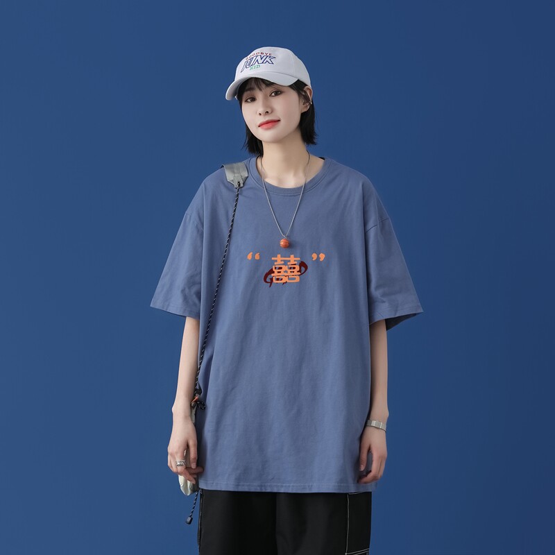 T1705P25 / 2021新款潮嘻哈印花T恤男潮牌宽松百搭T 蓝墙中性图片