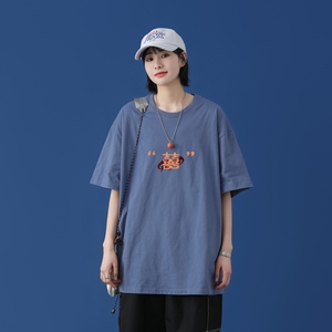 T1705P25 / 2021新款潮嘻哈印花T恤男潮牌宽松百搭T 蓝墙中性图片