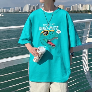 T3356P25 仓库一件起正常配送中男港风T恤落肩款宽松T恤克莱因蓝T图片