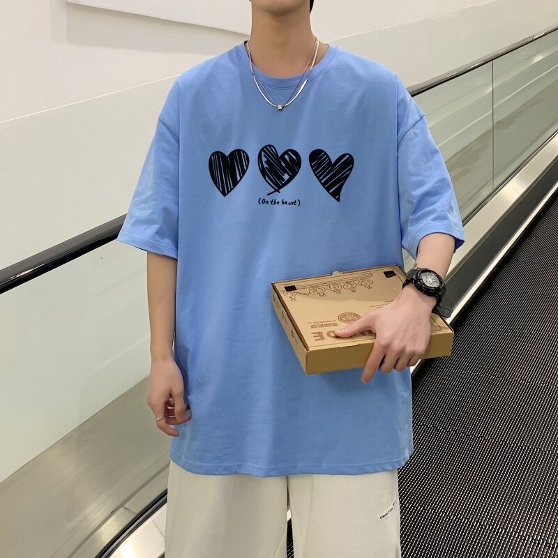 T3580P25短袖T恤宽松T恤落肩款加大已爆港风夏装情侣涂鸦爱心印花,男装T恤,星座510A-1