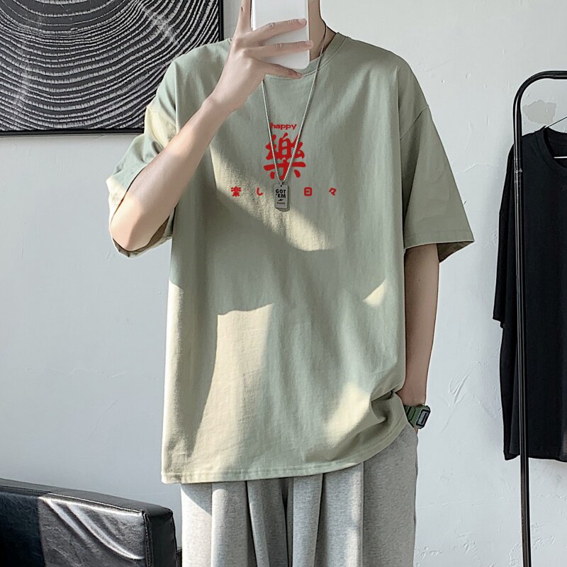 T2298P25港风室内2022夏新款纯色T恤纯棉宽松五色可选男女情侣T恤图片
