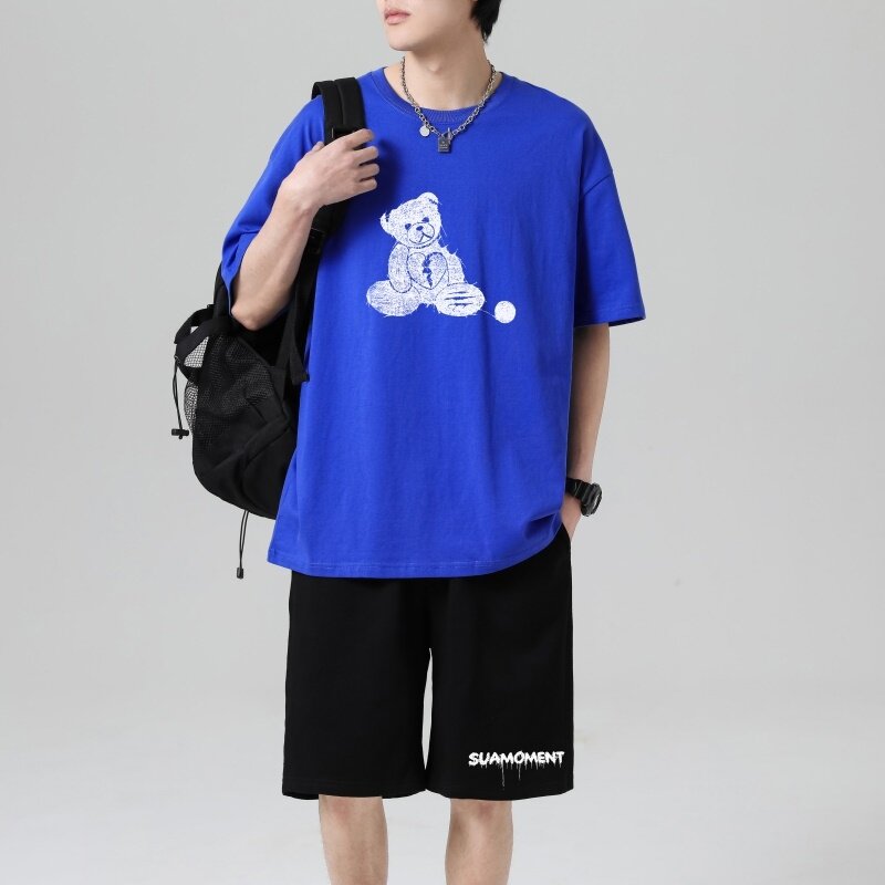 TZ3504轻奢时尚感男士短袖t恤男夏季薄款潮牌短裤休闲运动套装,男装休闲套装,星座510A-1
