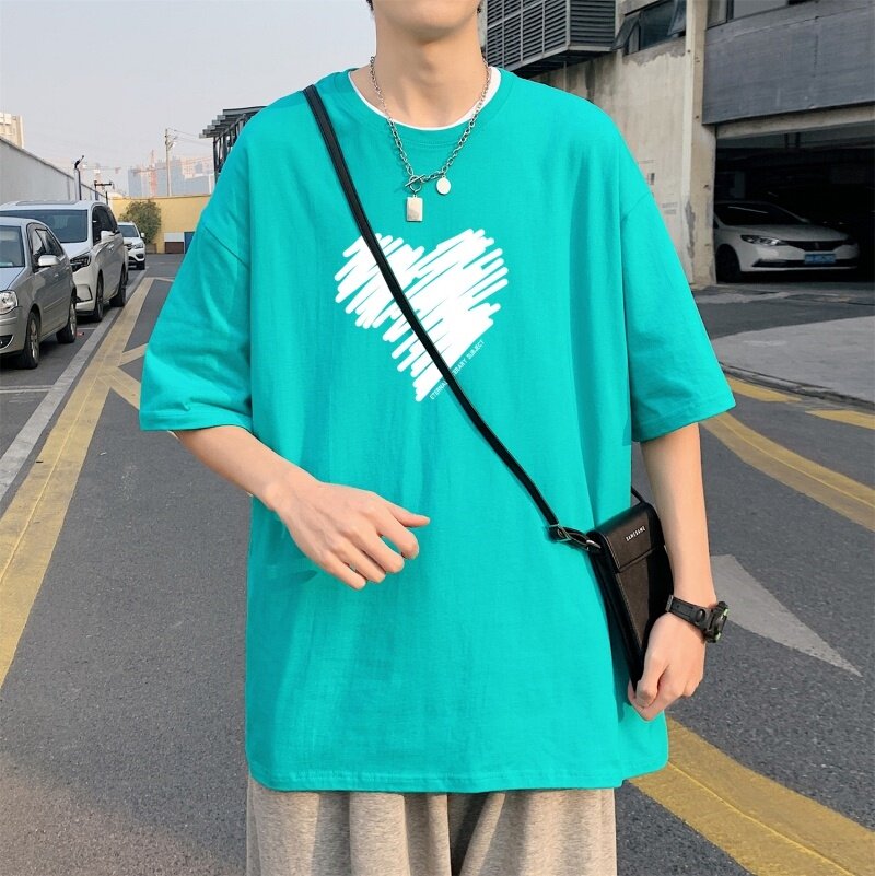T3468P25T恤落肩款宽松T恤克莱因蓝T圆领T恤男英文印花港风,男装T恤,星座510A-1