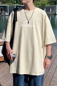 T3468P25男港风T恤落肩款宽松T恤克莱因蓝T圆领印花T恤正常配送中图片