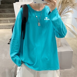 C2823P30潮牌圆领长袖t恤男纯棉潮情侣打底2022新韩版港风T恤图片
