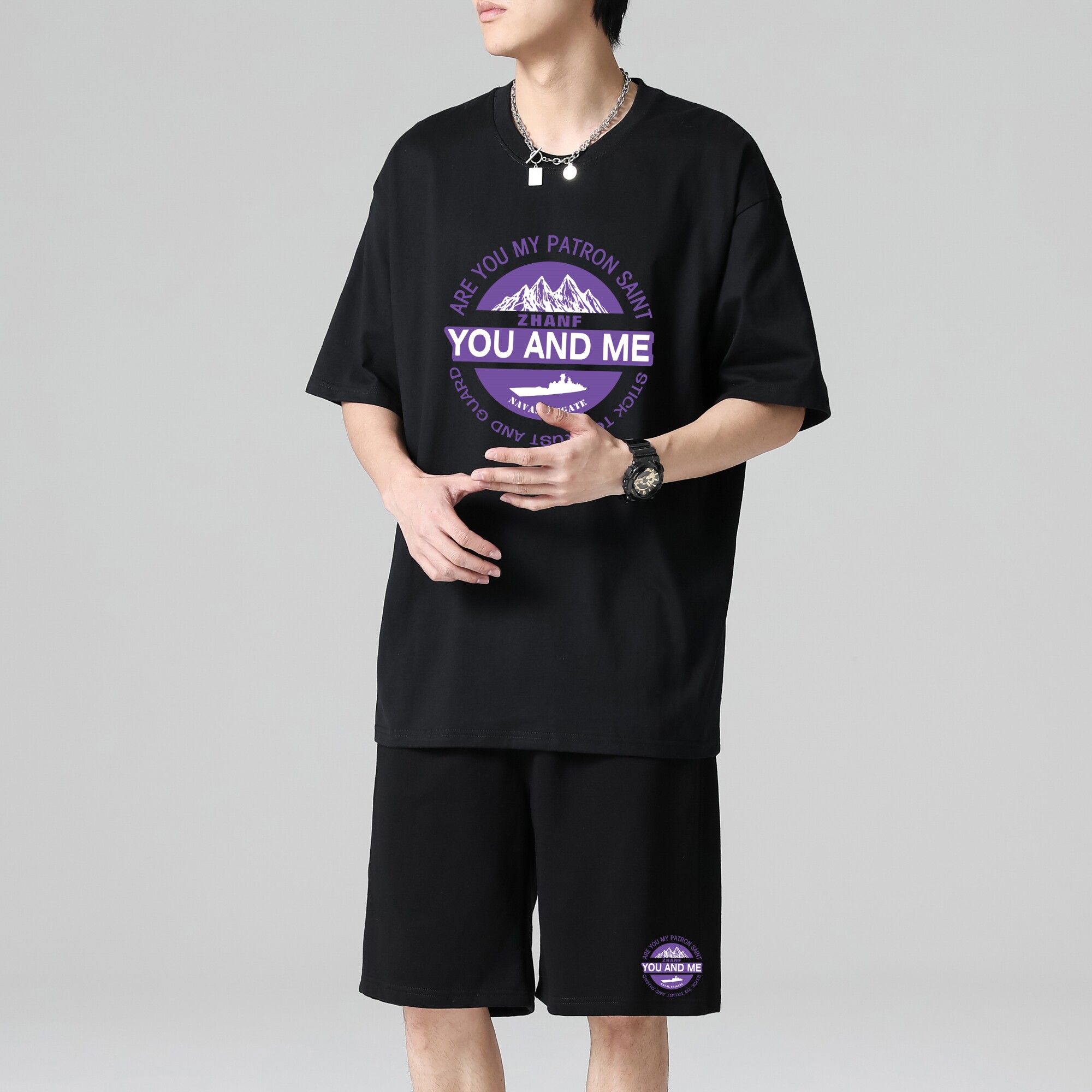 TZ3882休闲运动套装轻奢时尚感男士短袖t恤男夏季薄款潮牌短裤,男装休闲套装,星座510A-1
