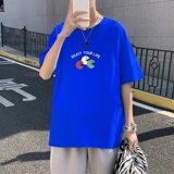 T3409P25男港风T恤克莱因蓝T圆领印花T恤正常配送中落肩款宽松T恤，男装T恤，星座510A-1