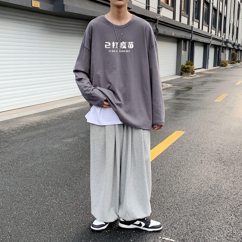 C2619P30男长袖t恤秋季打底衫长袖纯棉秋季港风印花宽松潮流上衣,男装T恤,星座510A-1