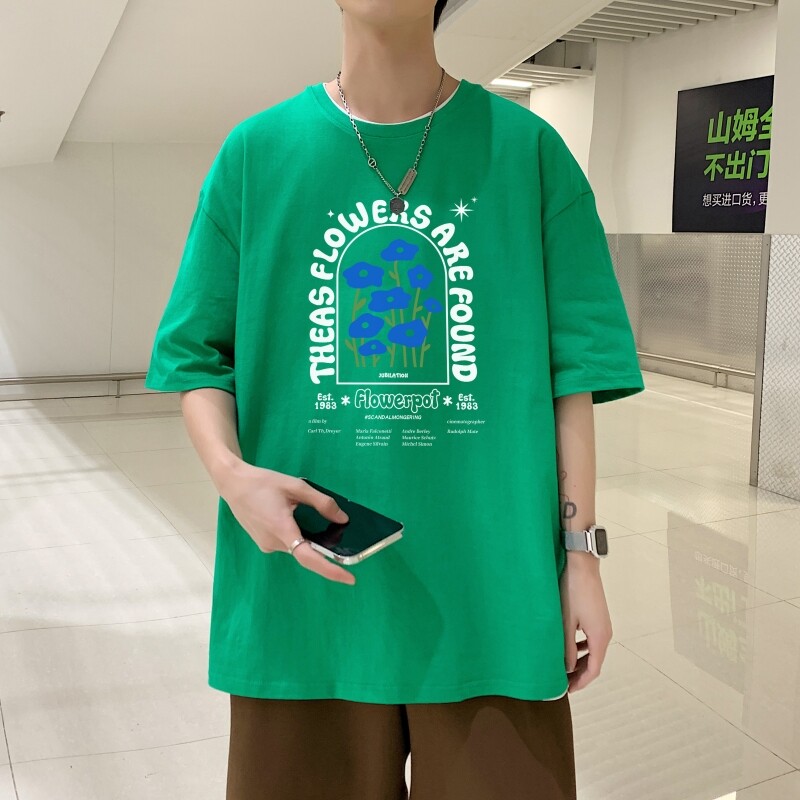 T3579P25夏季韩版潮流oversize五分袖已爆印花图案短袖t恤图片