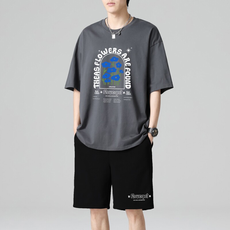 TZ3502休闲运动套装轻奢时尚感男士短袖t恤男夏季薄款潮牌短裤图片