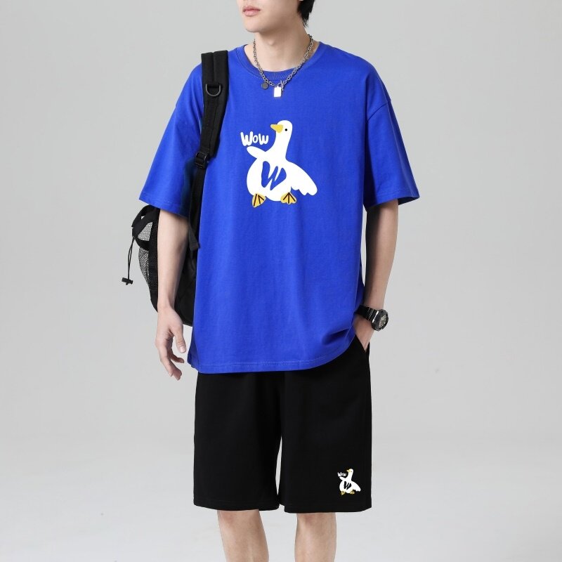 TZ3885轻奢时尚感男士短袖t恤男夏季薄款潮牌短裤休闲运动套装,男装休闲套装,星座510A-1