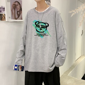 C2828P30长袖t恤男士2022夏新款纯棉美式涂鸦春秋打底衫潮牌港风图片