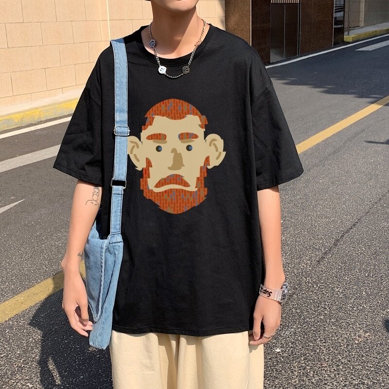 T3674P25已爆落肩款宽松T恤克莱因蓝T圆领卡通印花T恤男港风T恤,男装T恤,星座510A-1