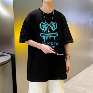 T3583P25已爆男女宽松T恤六色选择港风纯棉短袖T恤情侣款休闲上衣图片