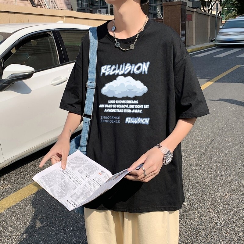 T3354男港风T恤克莱因蓝T仓库一件起正常配送中落肩款宽松T恤,男装T恤,星座510A-1