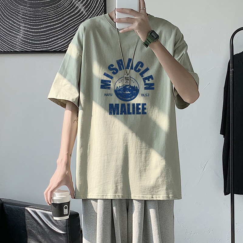 T1758P25港风100%棉2022新款短袖T恤男简约字母印花青春休闲T恤,男装T恤,星座510A-1