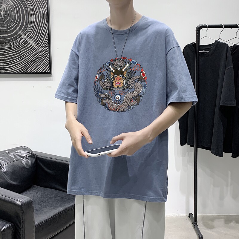 T1545P25港风英伦印花圆领T恤男加大加肥港风模特男士宽松T恤,男装T恤,星座510A-1