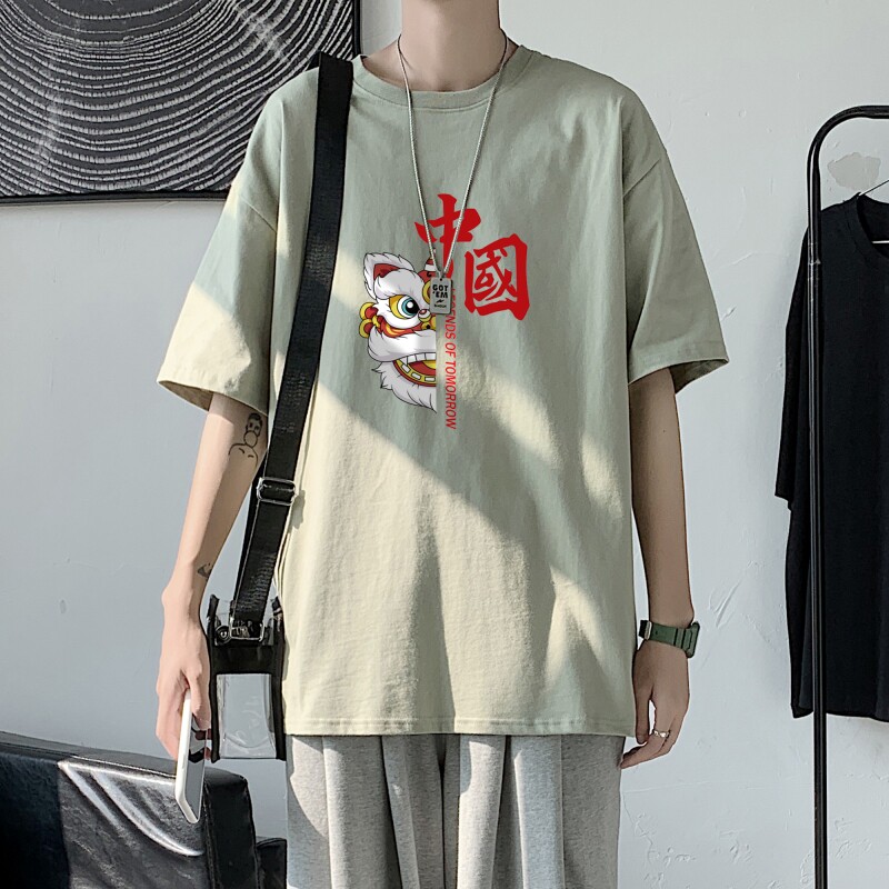 T2206P25港风室内潮印花男士中性宽松T恤港风T恤半袖男t体恤男,男装T恤,星座510A-1