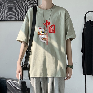 T2206P25港风室内潮印花男士中性宽松T恤港风T恤半袖男t体恤男图片