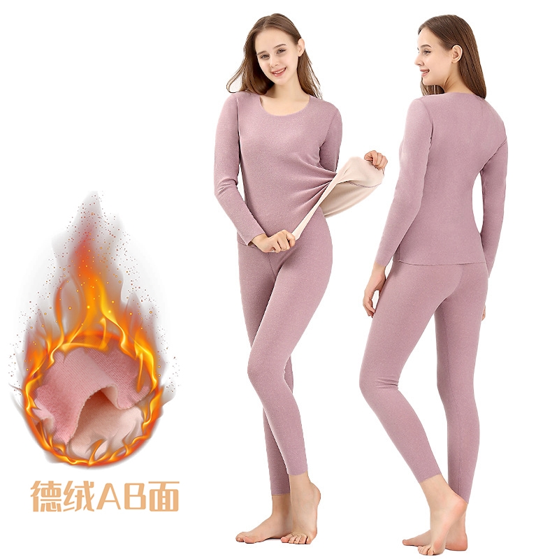NT3063P48紫色双色面德绒AB面发热秋衣无痕保暖阳离子内衣套装，保暖内衣，星座614-1