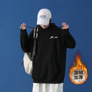 LR3068P65中性模特秋新款加绒加厚连帽套头印花卫衣21冬季男卫衣图片