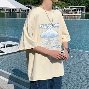 T3354P25落肩款宽松T恤克莱因蓝T 仓库一件起正常配送中男港风T恤图片