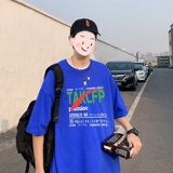 T3355P25男港风T恤落肩款宽松T恤仓库一件起正常配送中克莱因蓝T，男装T恤，星座510A-1
