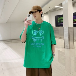 T3583P25已爆休闲上衣男女宽松T恤六色选择港风纯棉短袖T恤情侣款图片
