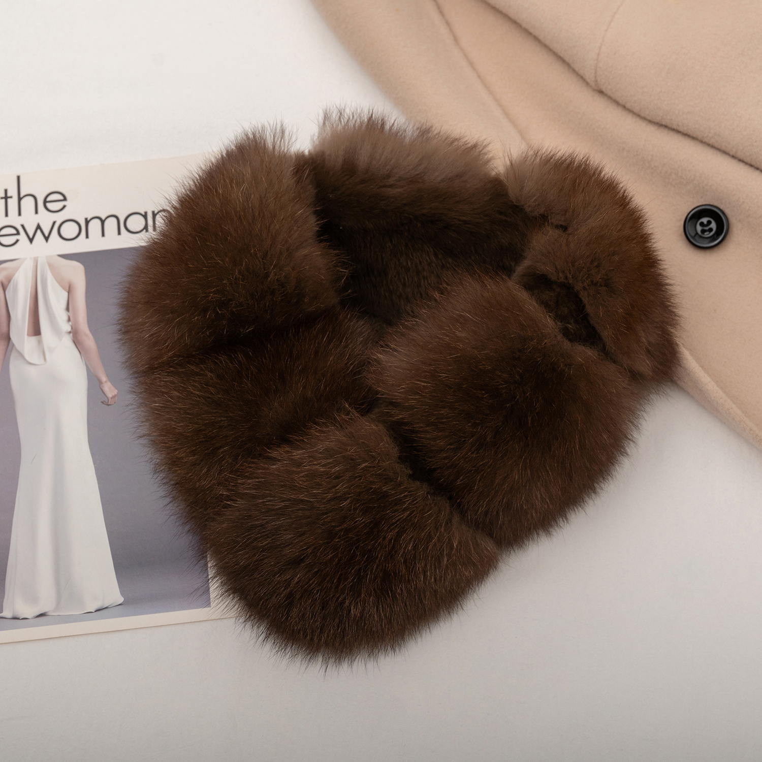 双面毛狐狸毛围巾冬季竹节真毛领